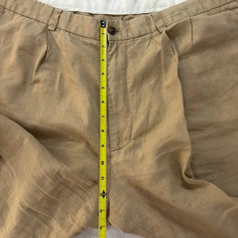 Brooks Brothers 346 Mens Tan 100% Linen Pleated Shorts Khaki Size 42